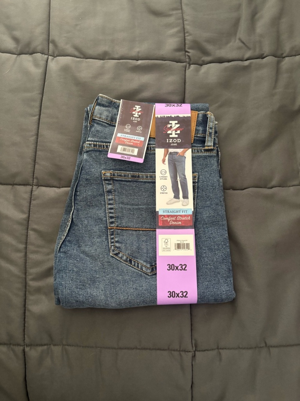 Izod Men's Straight Fit Comfort Stretch Jeans - Denim Blue